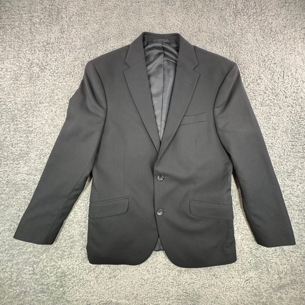 Kenneth Cole Mens 40R Black Two Button Blazer Jacket Stretch Techni-Cole‎